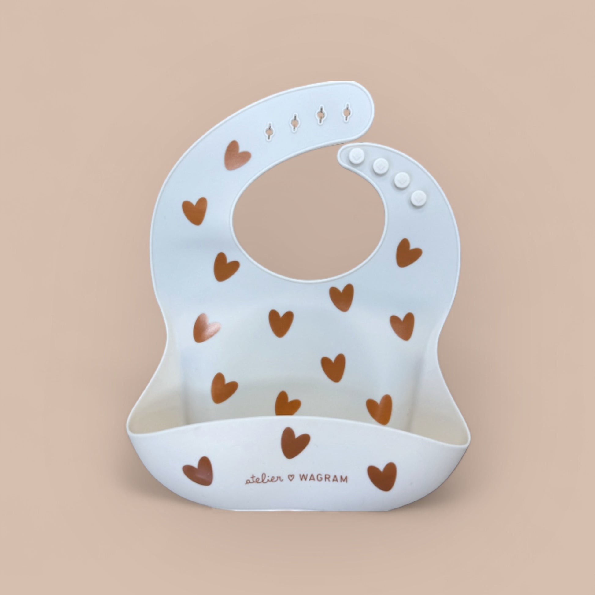 Bavoir bébé silicone coeurs - Crème