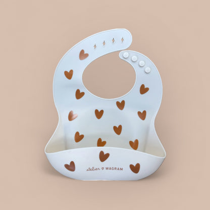 Bavoir bébé silicone coeurs - Crème