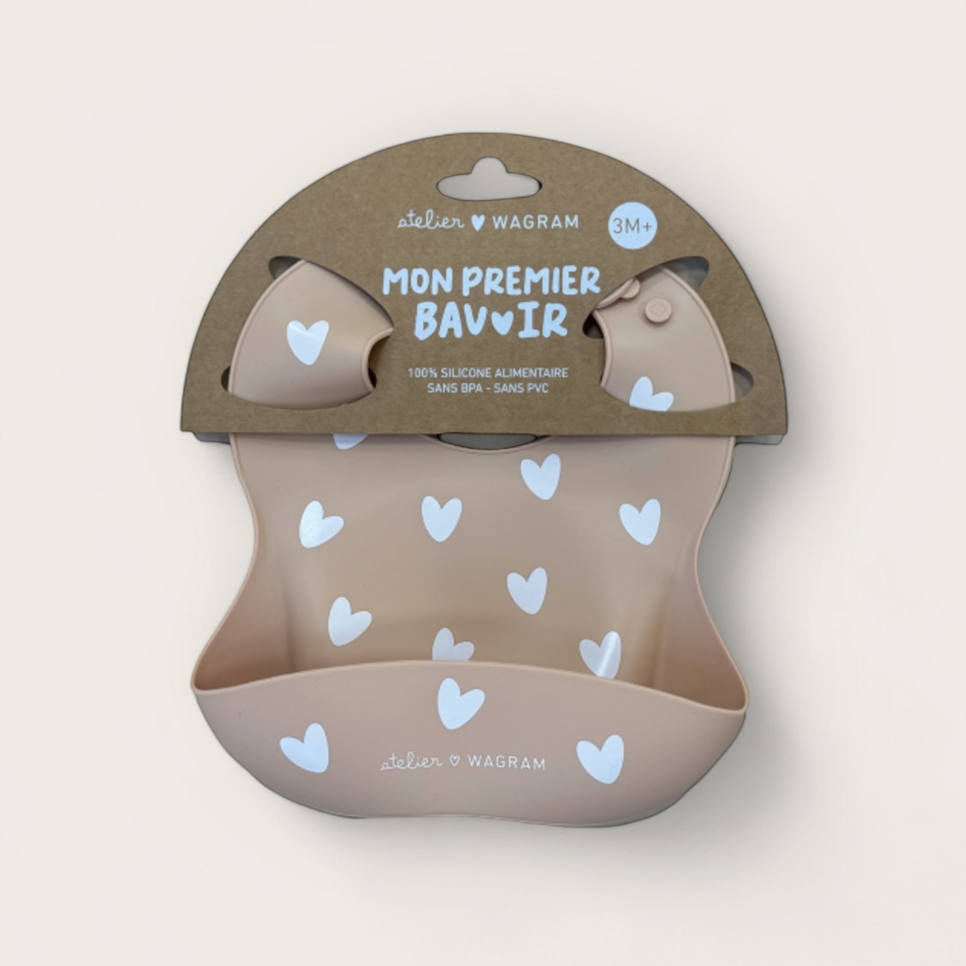Bavoir bébé silicone coeurs - Nougat