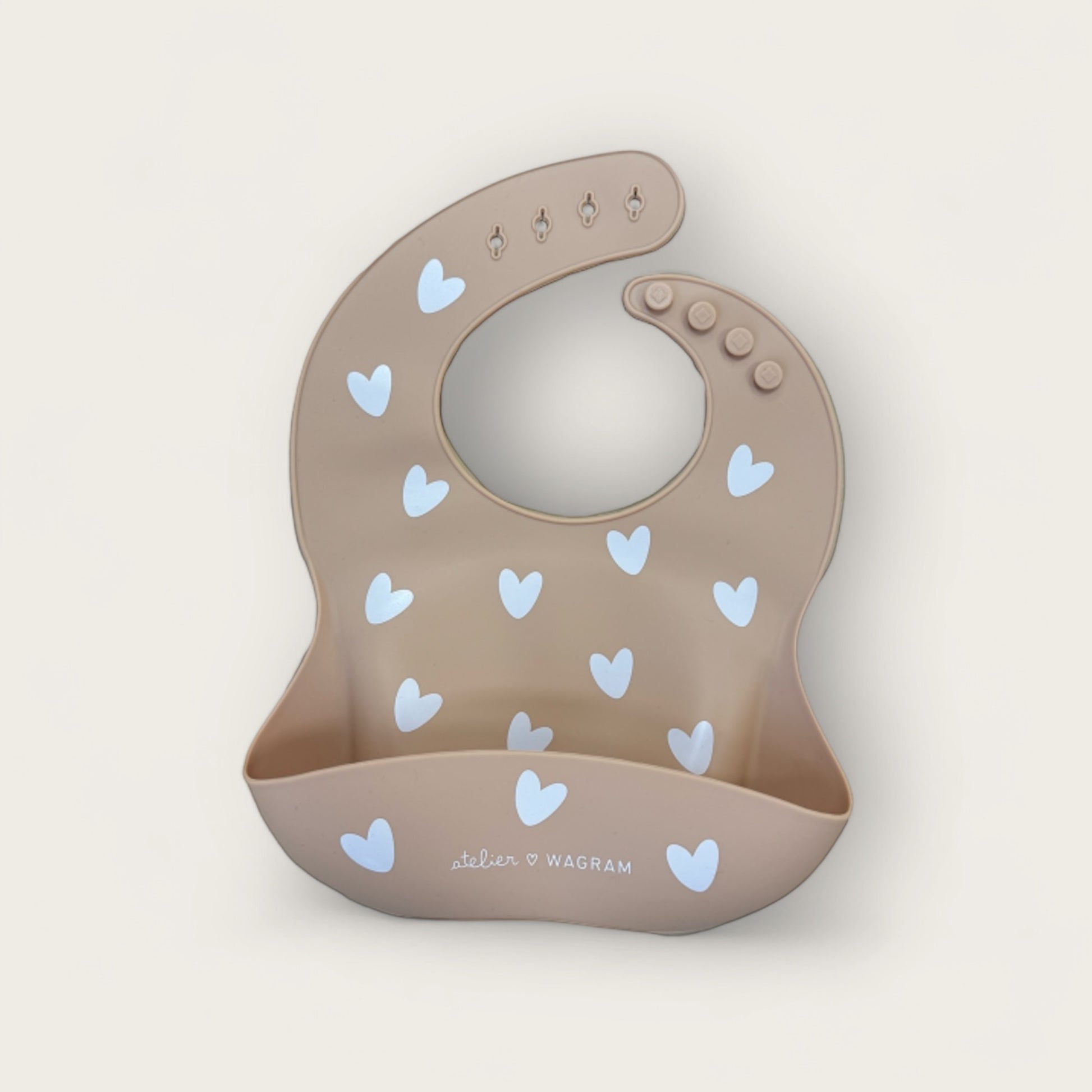 Bavoir bébé silicone coeurs - Nougat