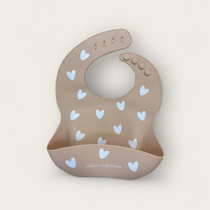 Bavoir bébé silicone coeurs - Nougat