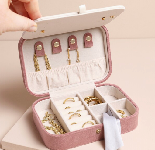 Boite à bijoux rectangulaire velours - rose