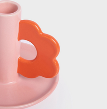 Bougeoir rose - Fleur orange