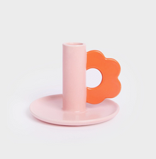 Bougeoir rose - Fleur orange