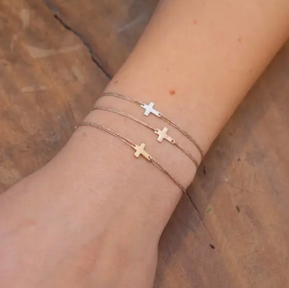 Bracelet fil lurex - Croix latine or