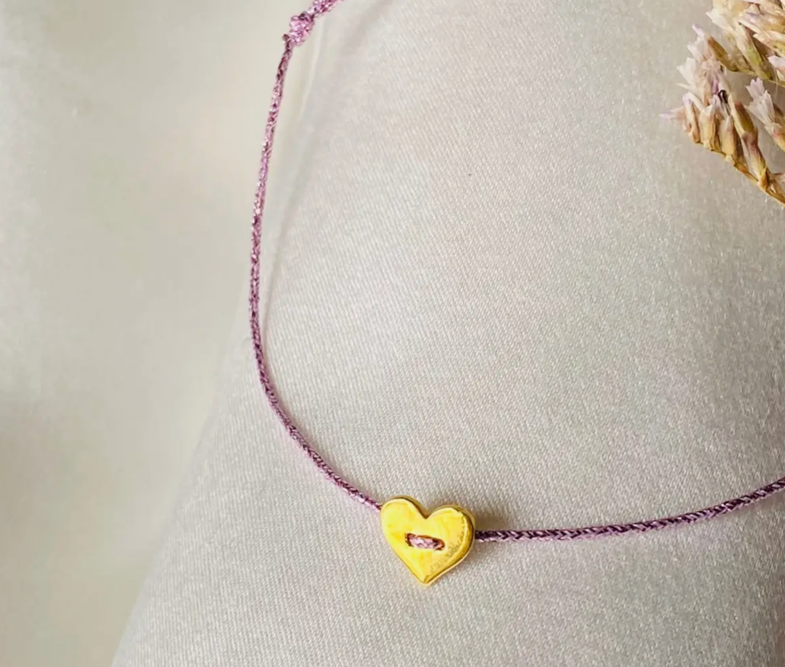 Bracelet fil lurex - Rose et coeur doré