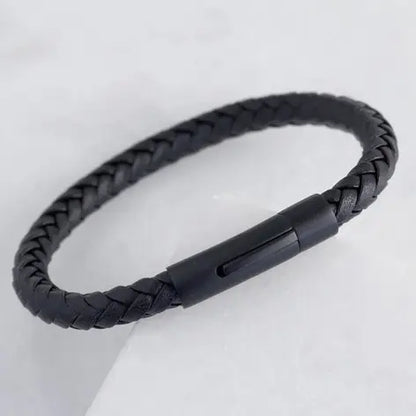 Bracelet homme en cuir noir fermoir noir mat
