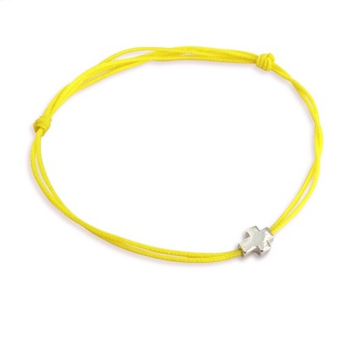 Bracelet - Croix argent & fil jaune