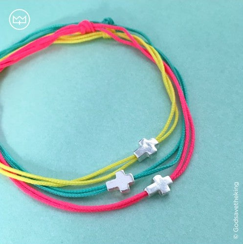 Bracelet - Croix argent & fil noir