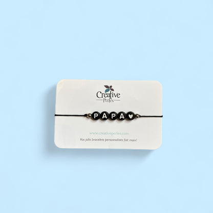 Bracelet PAPA ♥ - Noir écriture blanche