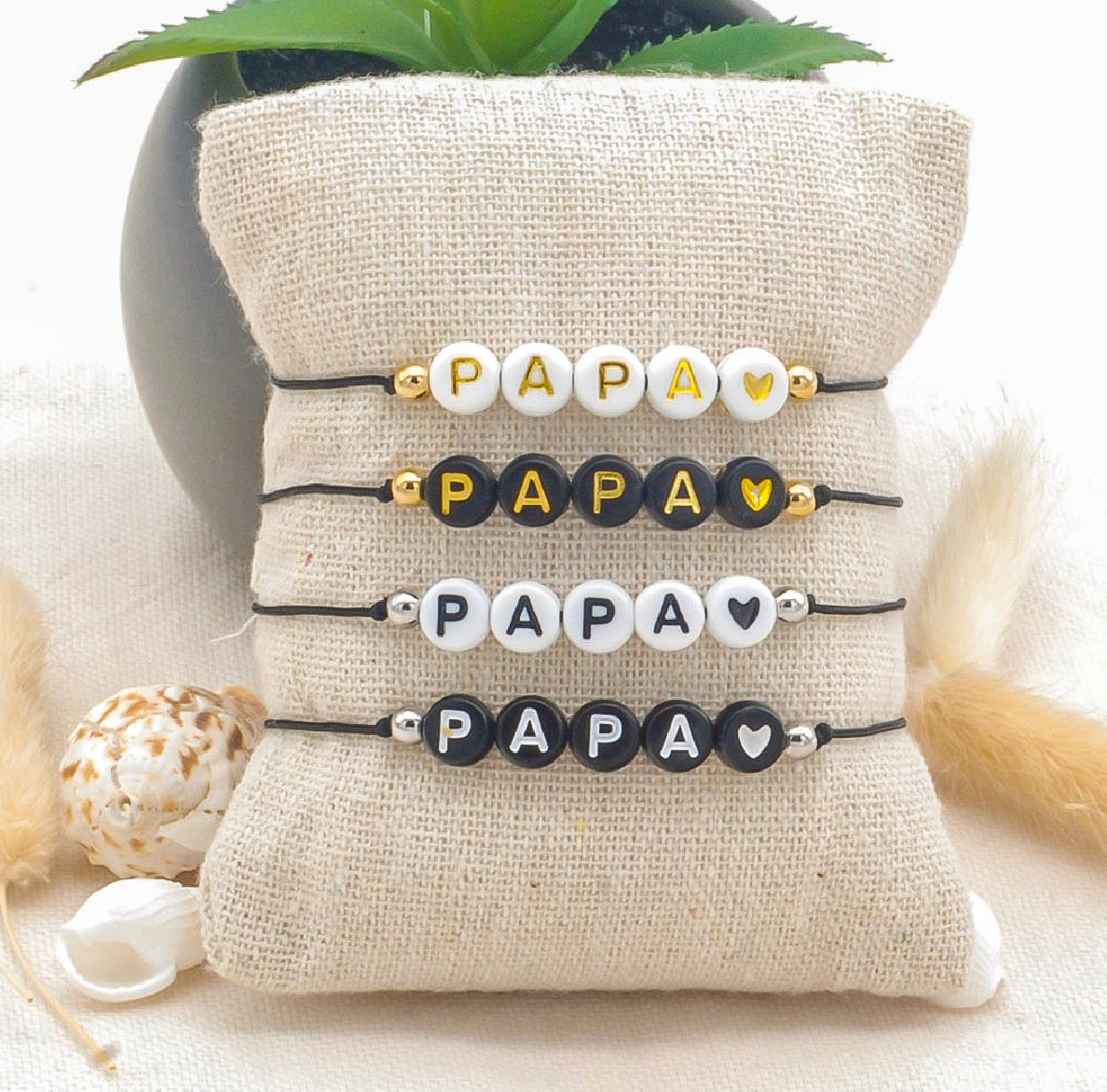 Bracelet PAPA ♥ - Noir écriture blanche