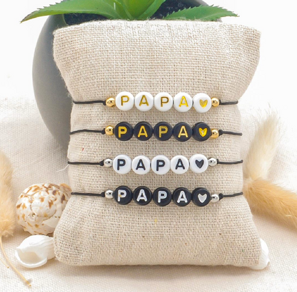 Bracelet PAPA ♥ - Noir écriture blanche