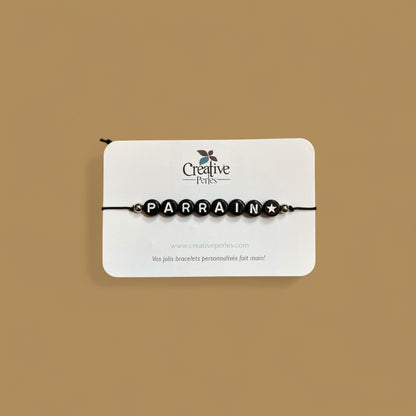 Bracelet PARRAIN - Noir écriture blanche