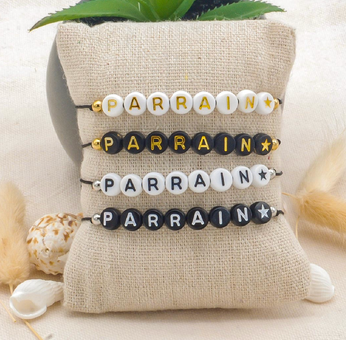 Bracelet PARRAIN - Noir écriture blanche