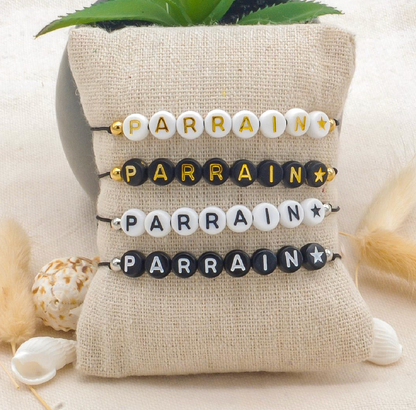 Bracelet PARRAIN - Noir écriture blanche