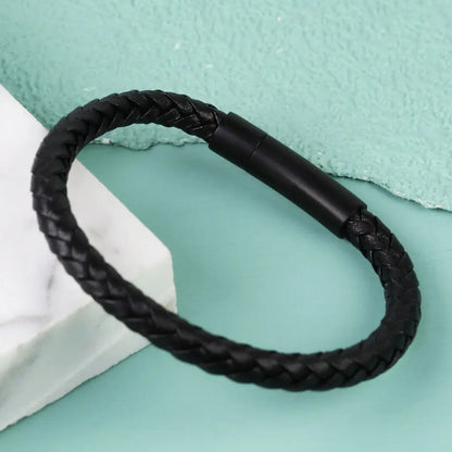 Bracelet homme en cuir noir fermoir noir mat