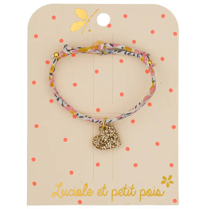 bracelet enfant liberty bleu et rose coeur doré luciole et petit pois