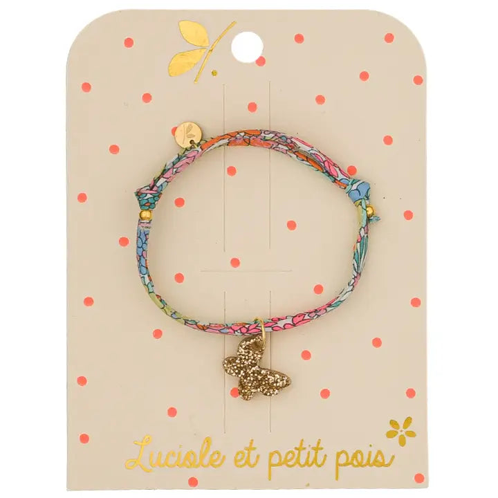 bracelet enfant liberty bleu et rose papillon doré luciole et petit pois