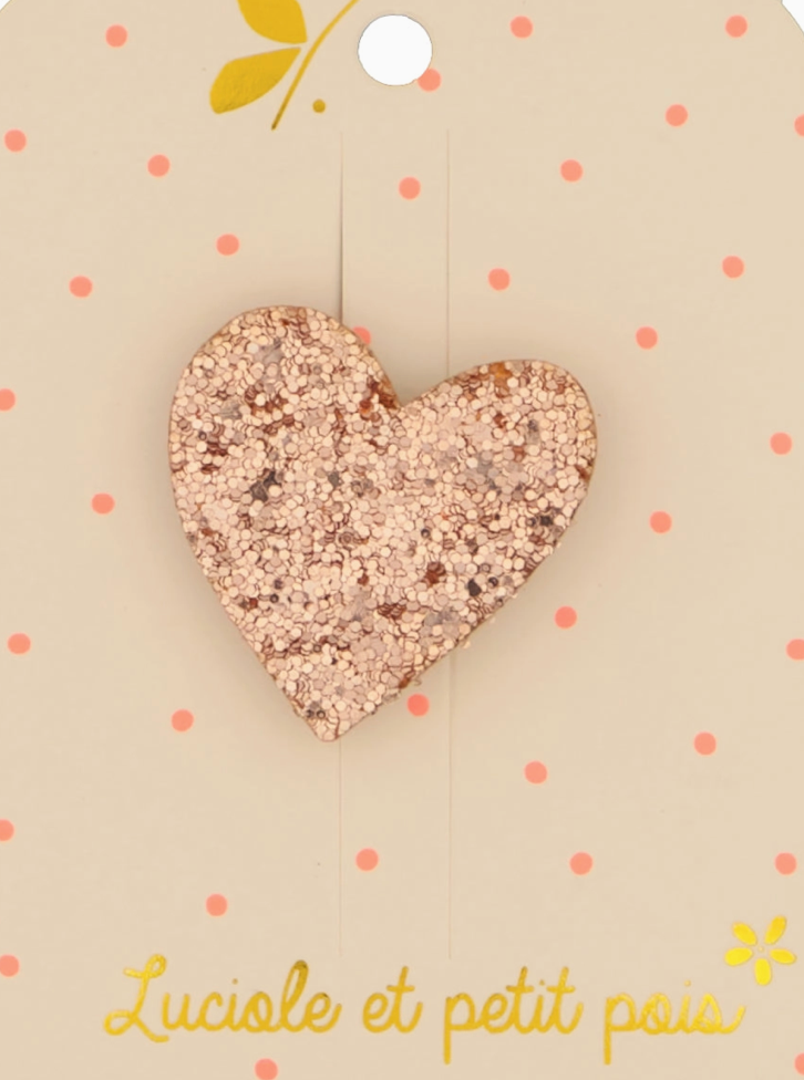 Broche coeur - Paillettes roses
