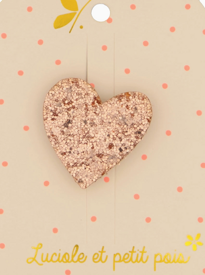 Broche coeur - Paillettes roses