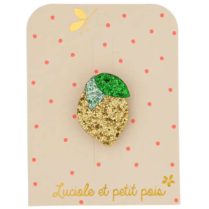 broche citron pailleté luciole et petit pois