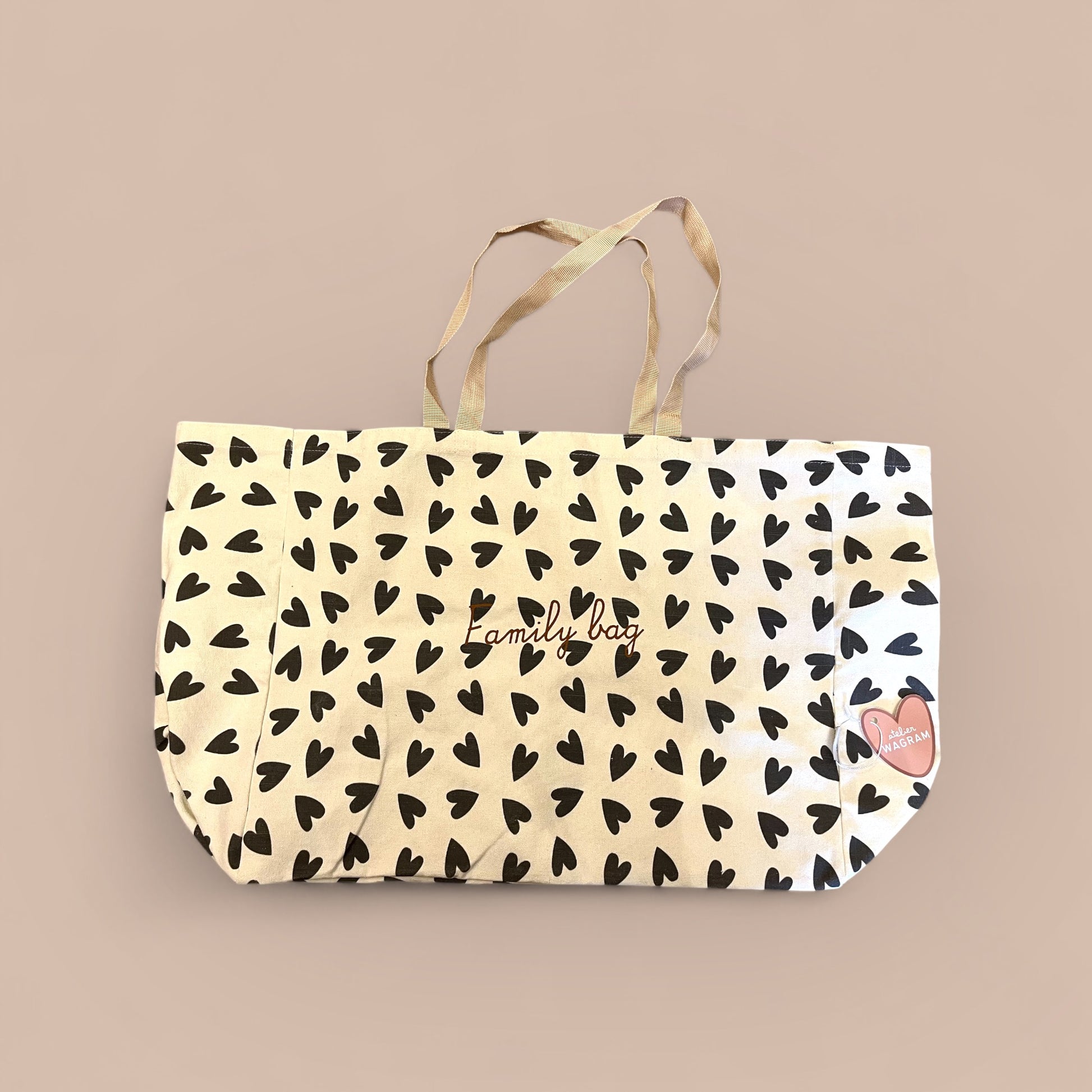 Cabas Beige Coeurs - Family Bag