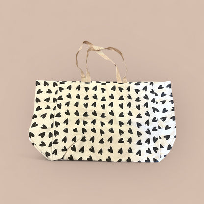 Cabas Beige Coeurs - Family Bag
