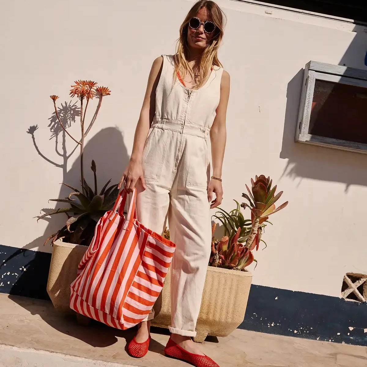 cabas rayures candy pink rouge