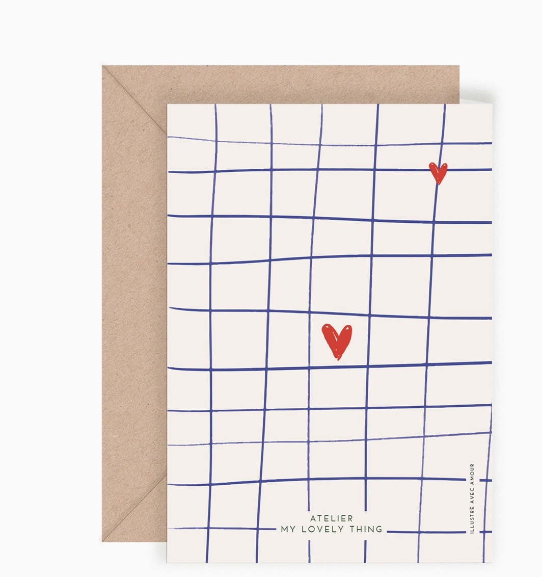 Carte - Bonjour coeurs rouge