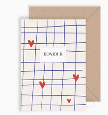 Carte - Bonjour coeurs rouge