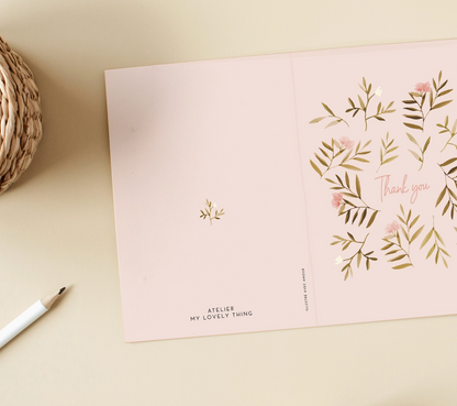 Carte - Thank you fleurs roses