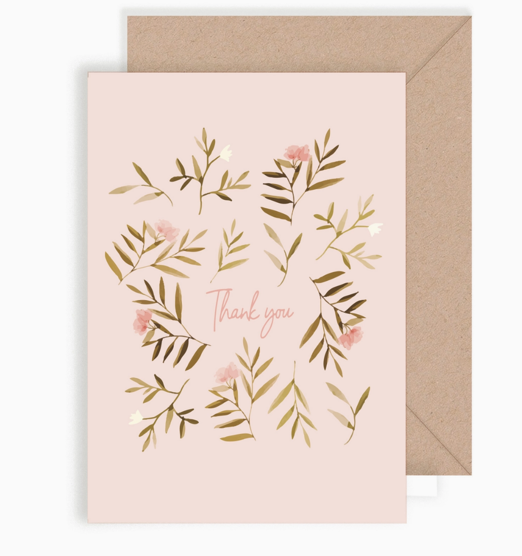Carte - Thank you fleurs roses