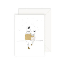 carte calin mère et fille en hiver