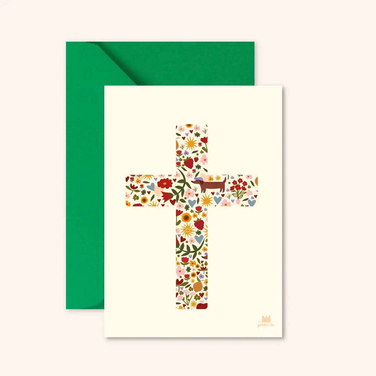 carte croix teckel et fleurs ma petite vie