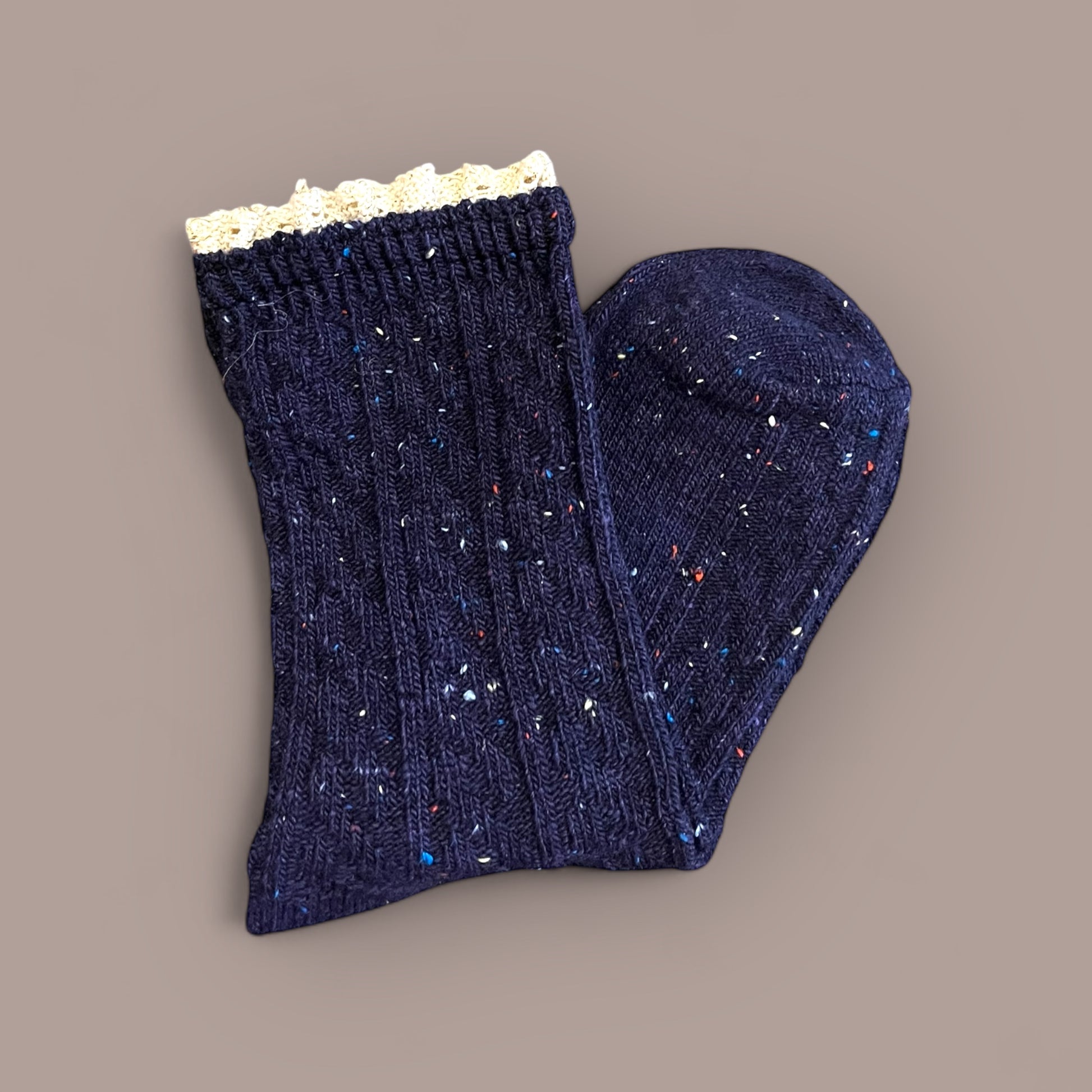 Chaussettes hautes - Macramé chinées bleues