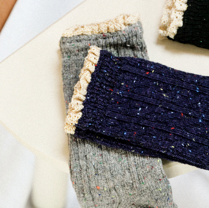 Chaussettes hautes - Macramé chinées bleues