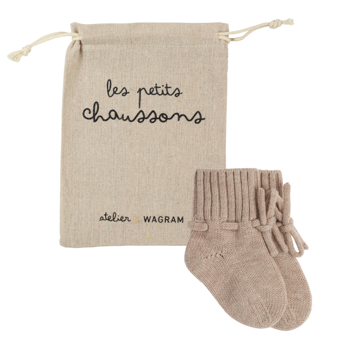 Chaussons sable & pochon - 0 à 6 mois