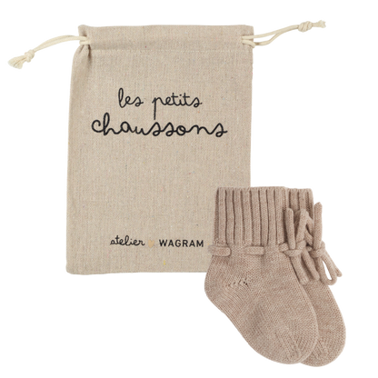 Chaussons sable & pochon - 0 à 6 mois