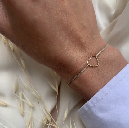 Bracelet fil lurex - Coeur ciselé or