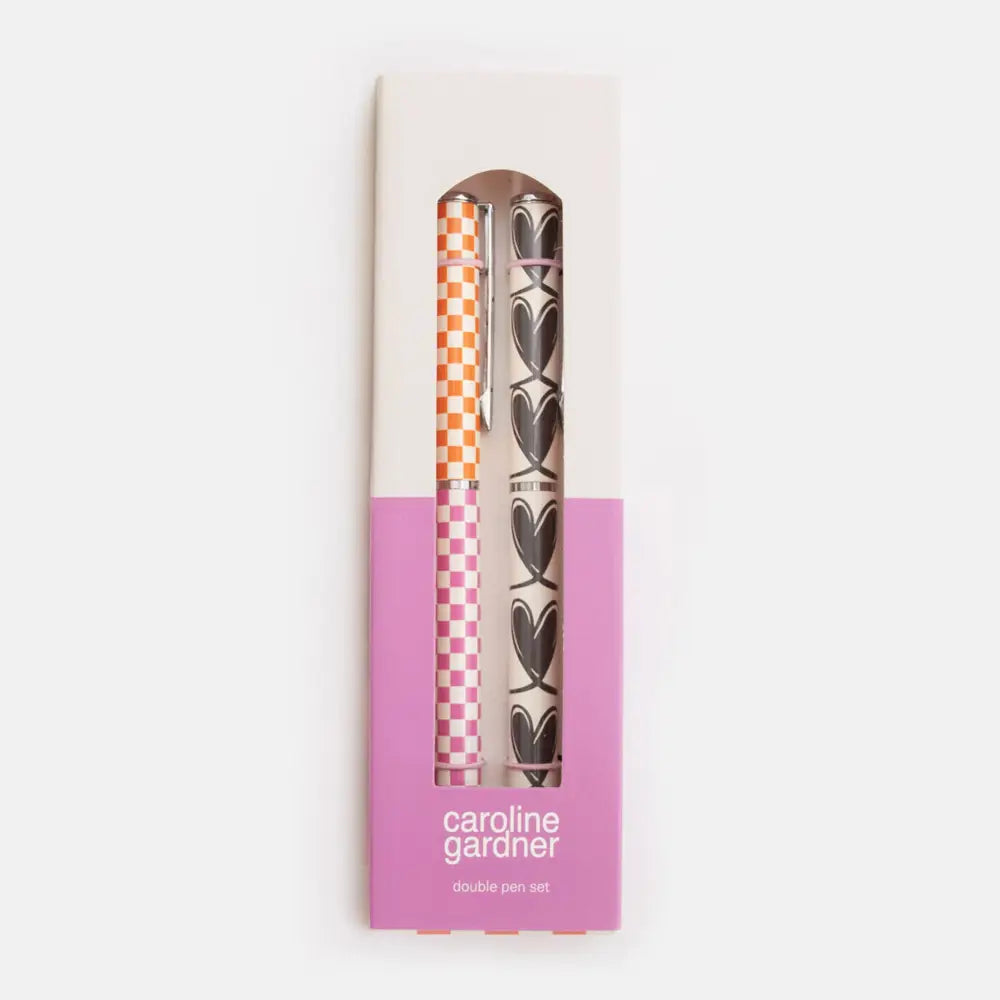 coffret de 2 stylos coeurs noirs et damier Caroline gardner