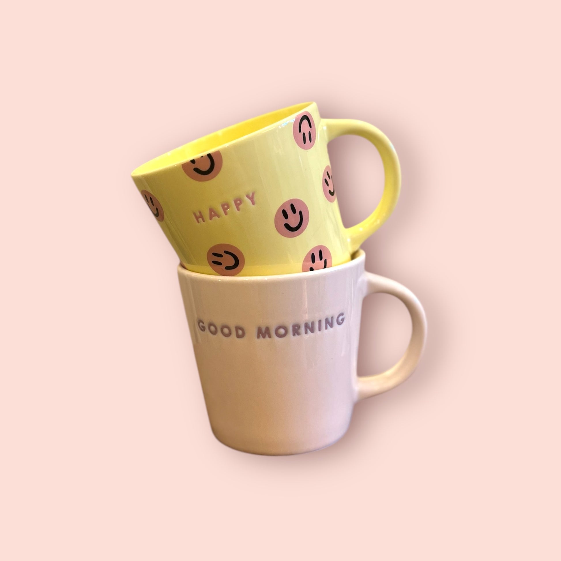 Tasse Jaune et rose smileys MM - Happy