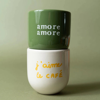 collection sisi mug blanc j'aime le café et mug vert amore amore