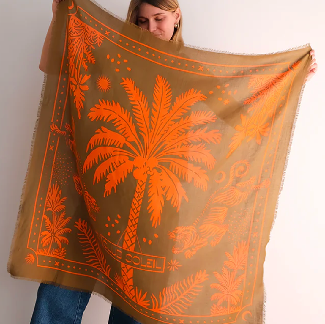 Foulard en coton - Club Soleil Kaki Paprika