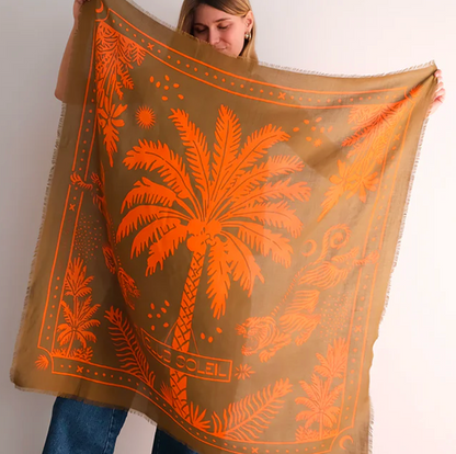 Foulard en coton - Club Soleil Kaki Paprika