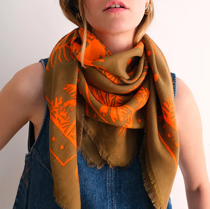 Foulard en coton - Club Soleil Kaki Paprika