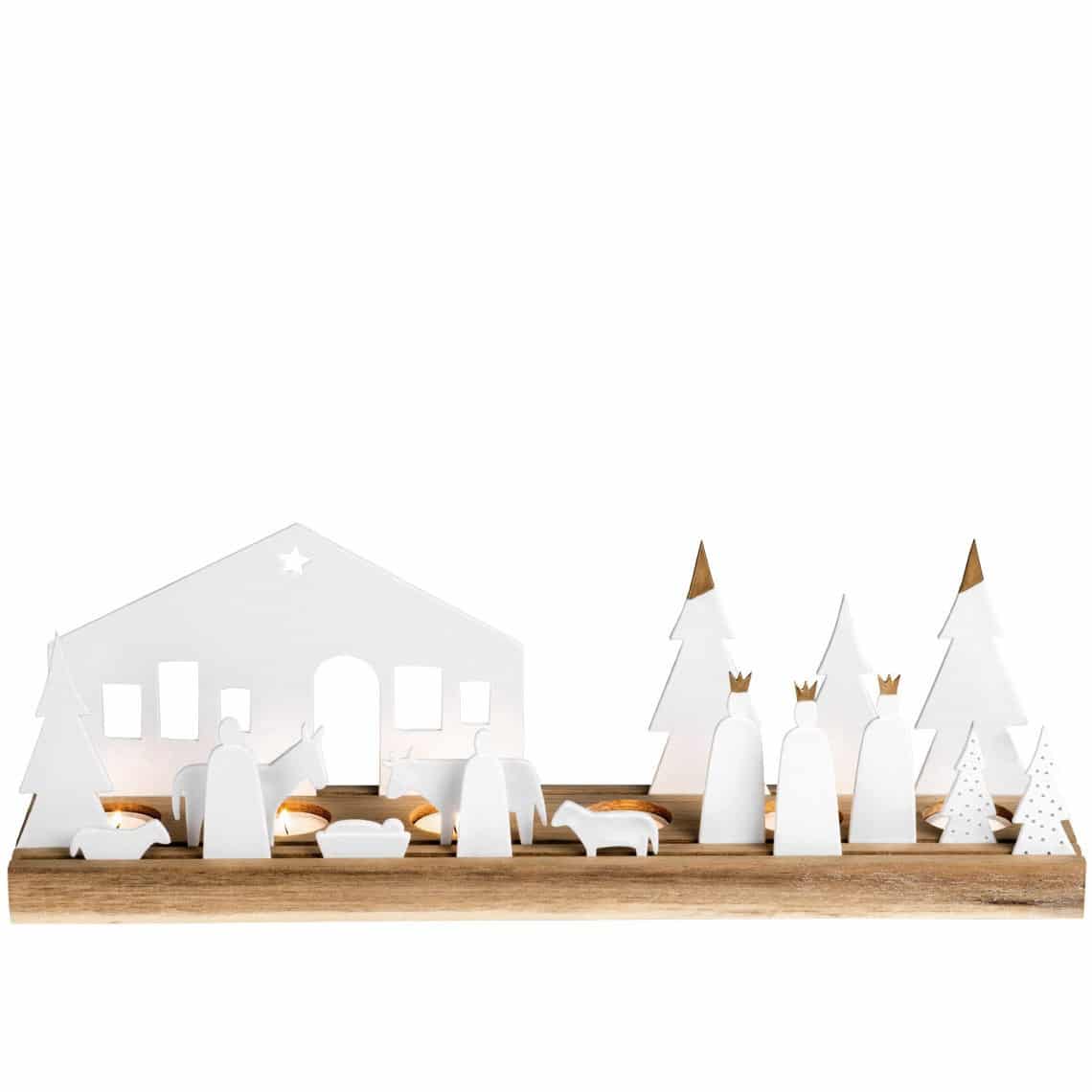 Grande crèche bougeoir - Bois et porcelaine