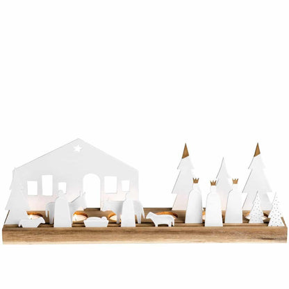Grande crèche bougeoir - Bois et porcelaine