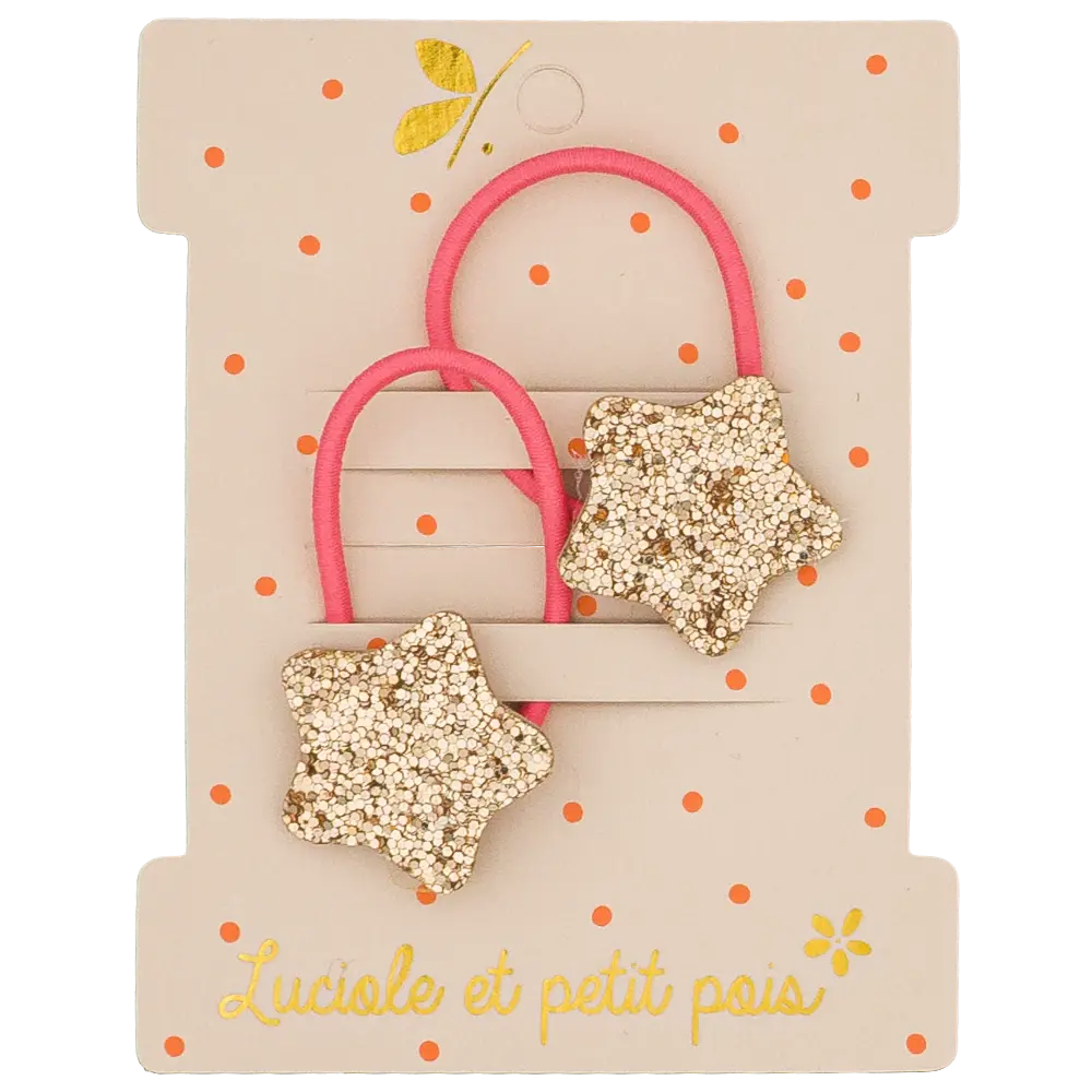 duo d'élastiques étoiles dorées fluo luciole et petit pois