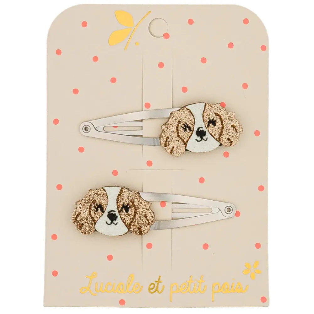 duo de barrettes chien Teddy luciole et petits pois