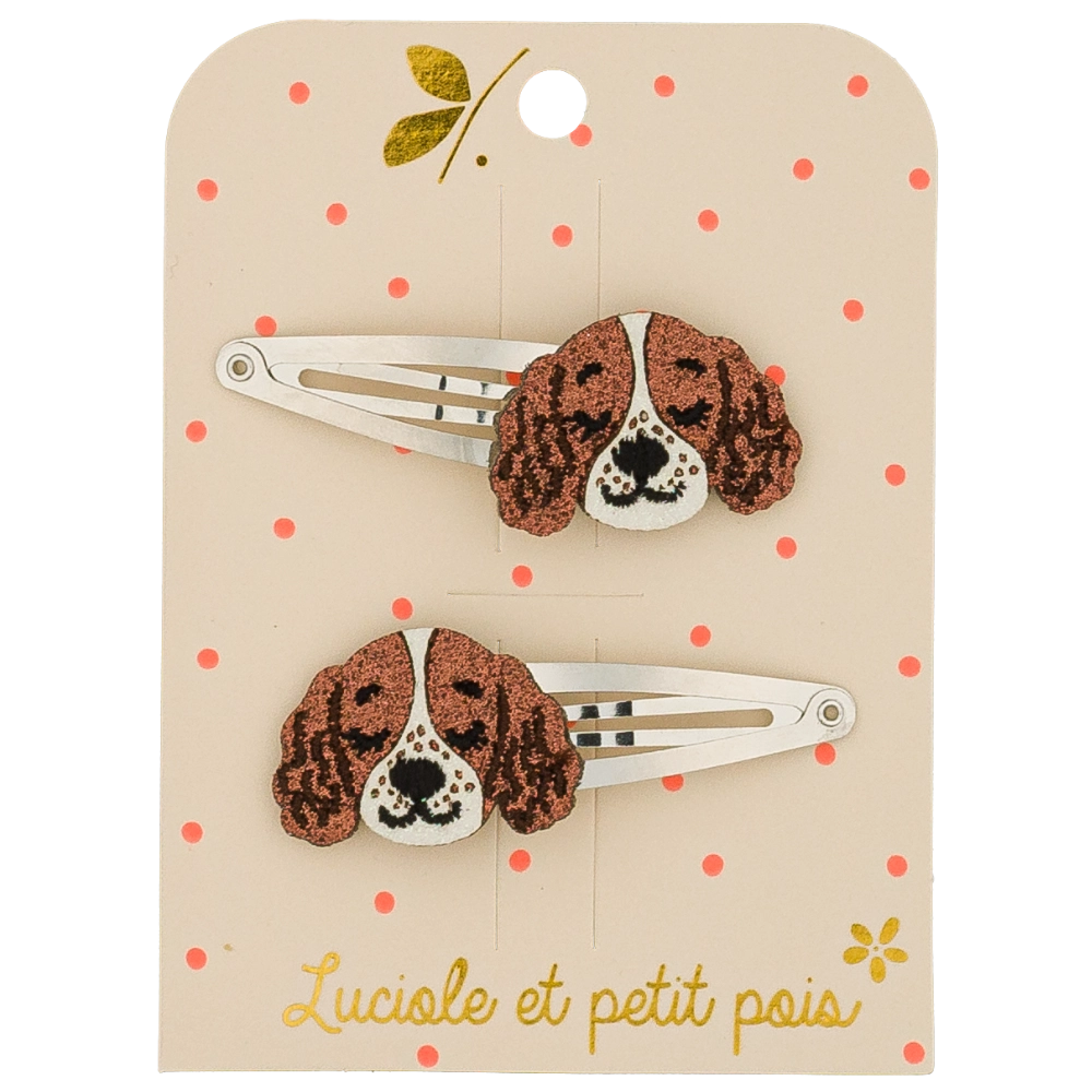 duo de barrettes chiens springer luciole et petits pois